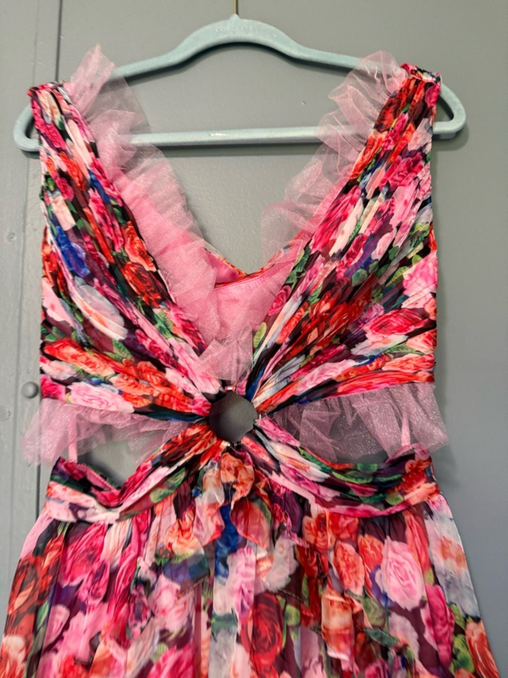 Mac Duggal Pink Floral Cutout Maxi Dress - Picture 3 of 8